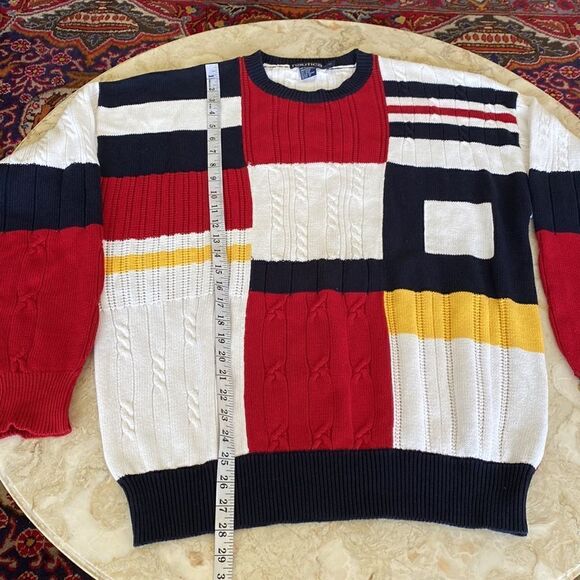 90’s Nautica Colour Block 100% Cotton Multi Colour Cable Knit Oversized Sweater - Picture 11 of 13